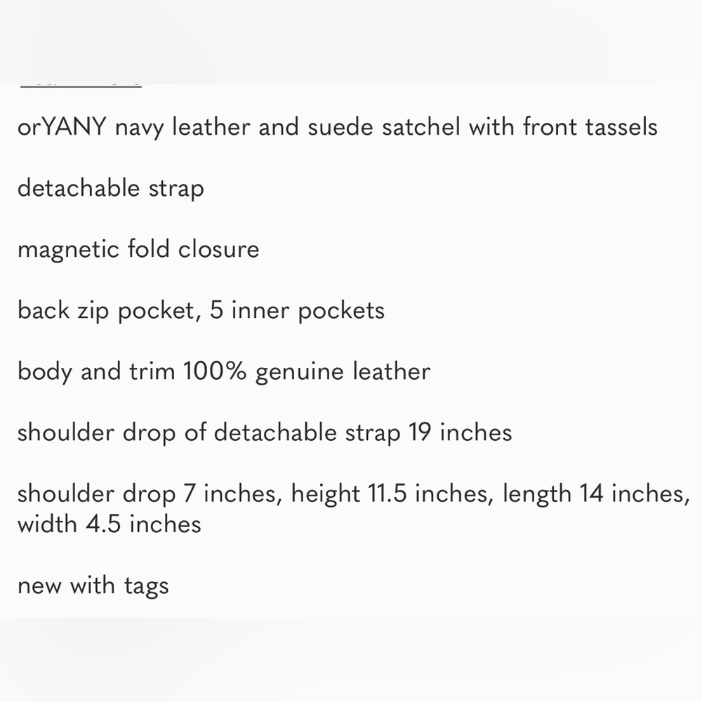 orYANY Navy Leather and Suede Satchel NWT - Picture 9 of 9